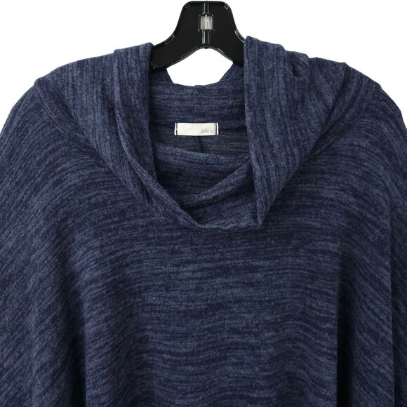 Jella C Cape Sweater Poncho Cowl Neck Womens ONE SIZE Blue Black Fleece Knit - Picture 7 of 14